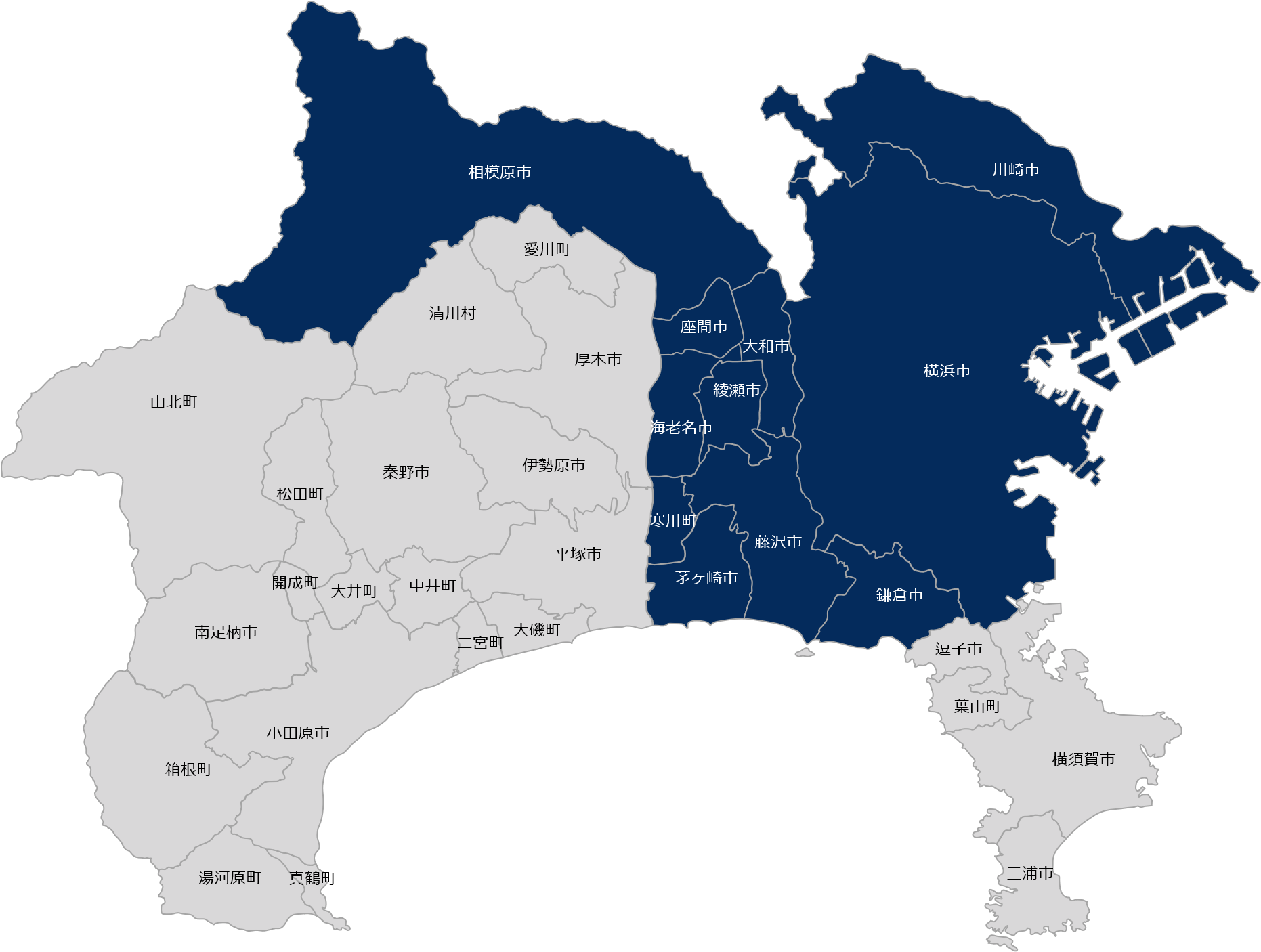LPPの神奈川県における対応エリアマップ。横浜市、川崎市、相模原市など東部・北部が中心に示されている。