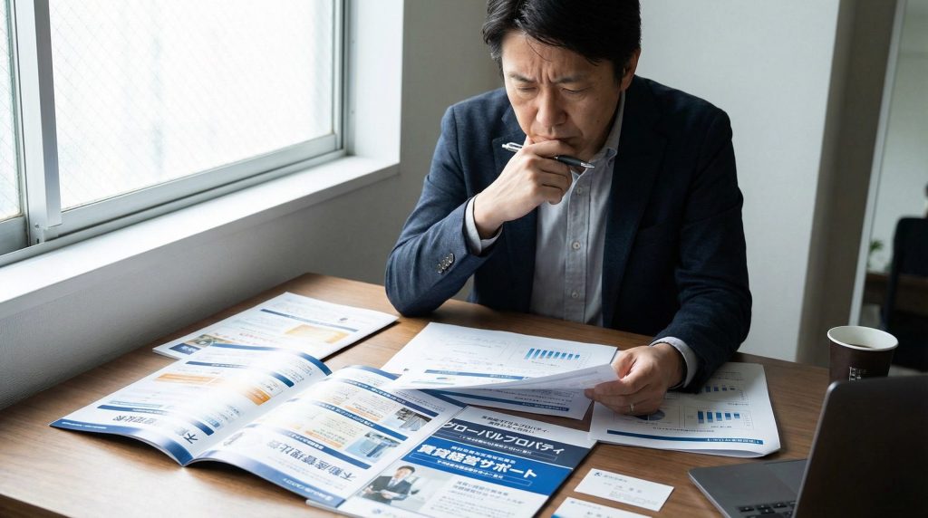 複数の資料を比較検討するオーナー