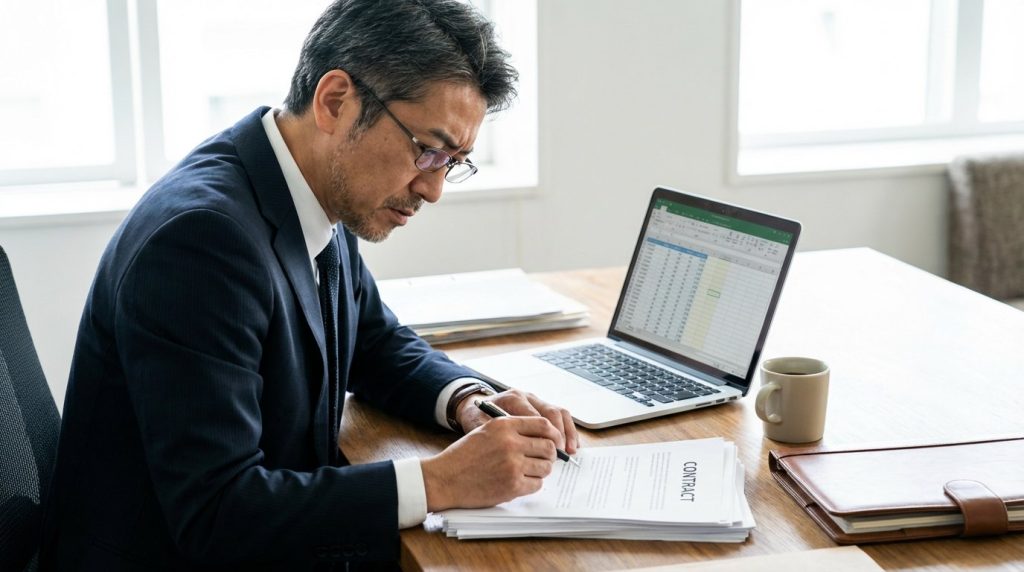 契約書を確認するビジネスパーソン