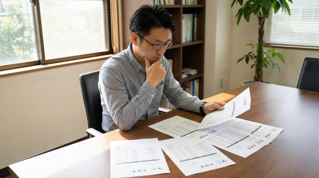 複数の管理会社の見積書を比較検討する区分マンションオーナー