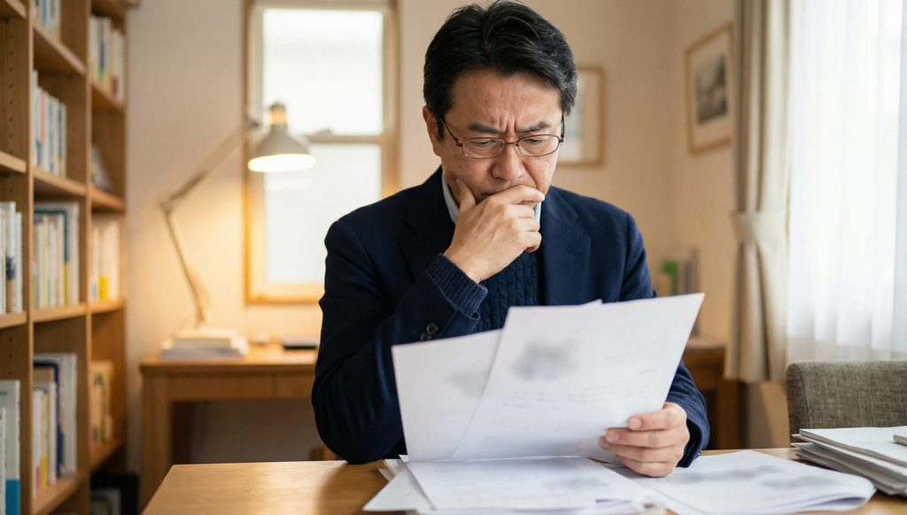 初めての賃貸経営で委託管理の契約書を検討するオーナー